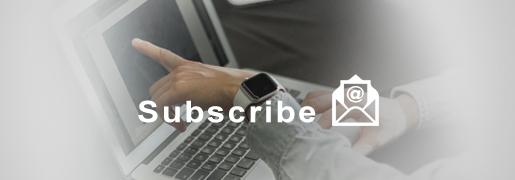 Promotional image for newsletter sign up showing person at computer